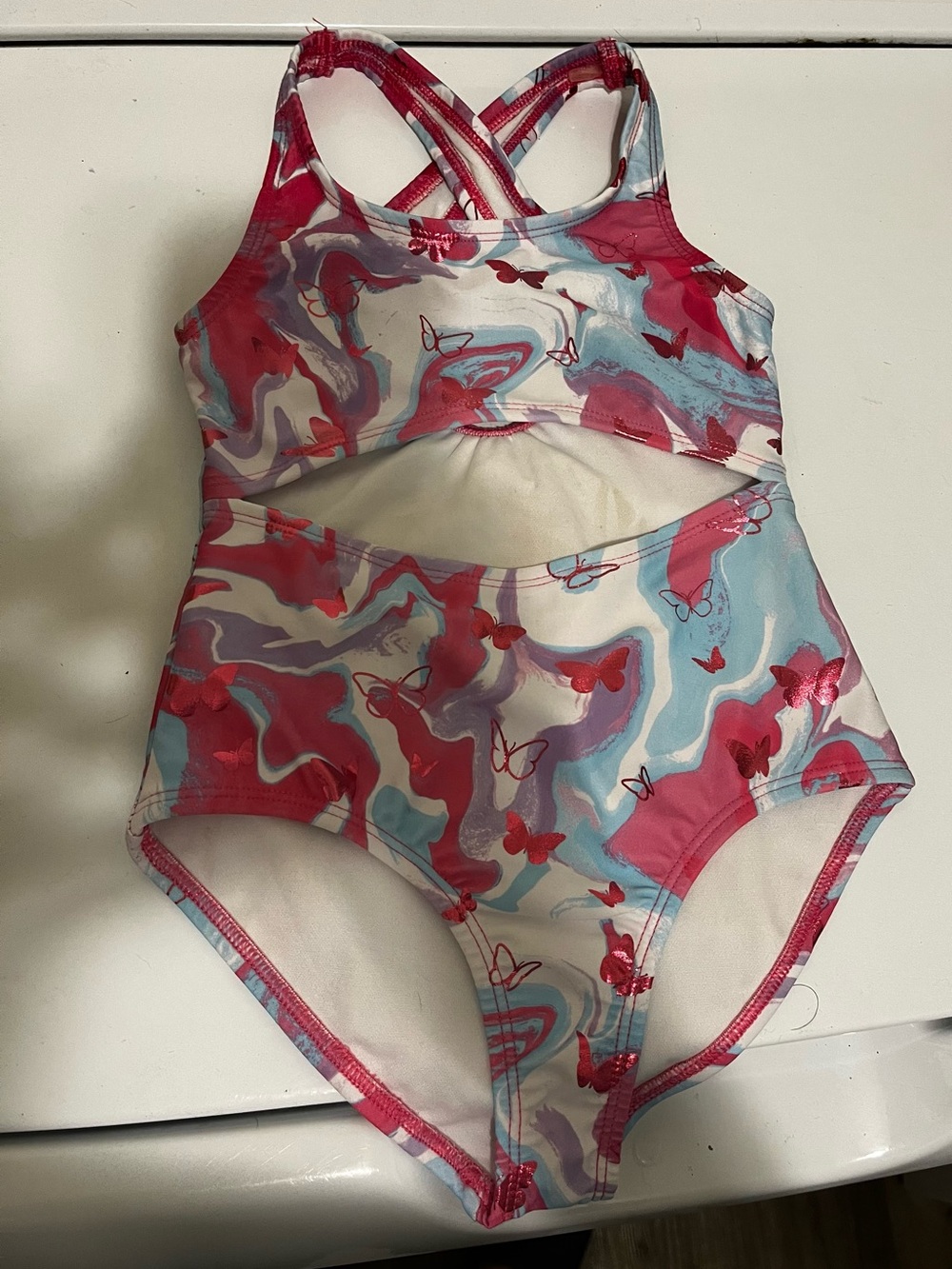 Girls Pink & Blue Butterfly Cutout One-Piece Swimsuit